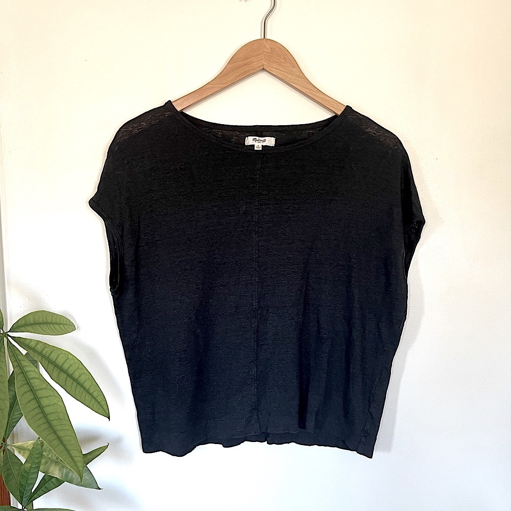 Madewell Black Cropped Sleeve Top